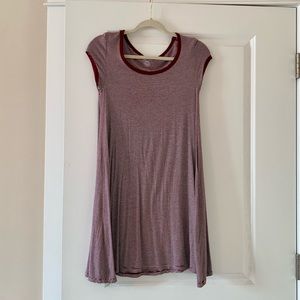 White and Maroon Striped T-Shirt Dress